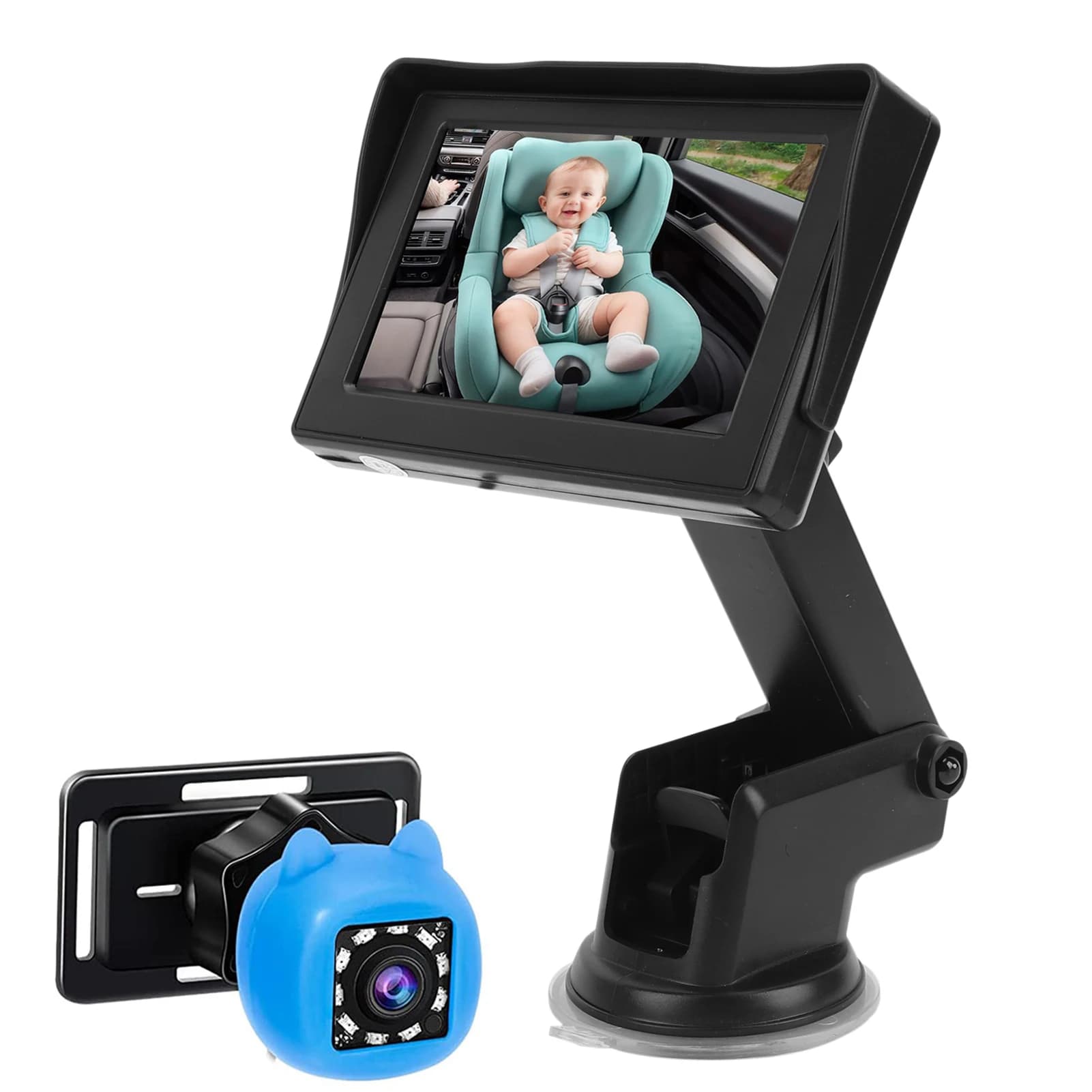 Telecamera per auto per bambini, monitor per bambini da 4,3 pollici con visione notturna, 150 ° Ampio angolo di visione, 360° ° Specchietto Retrovisore Girevole per Sedile Posteriore per Neonati