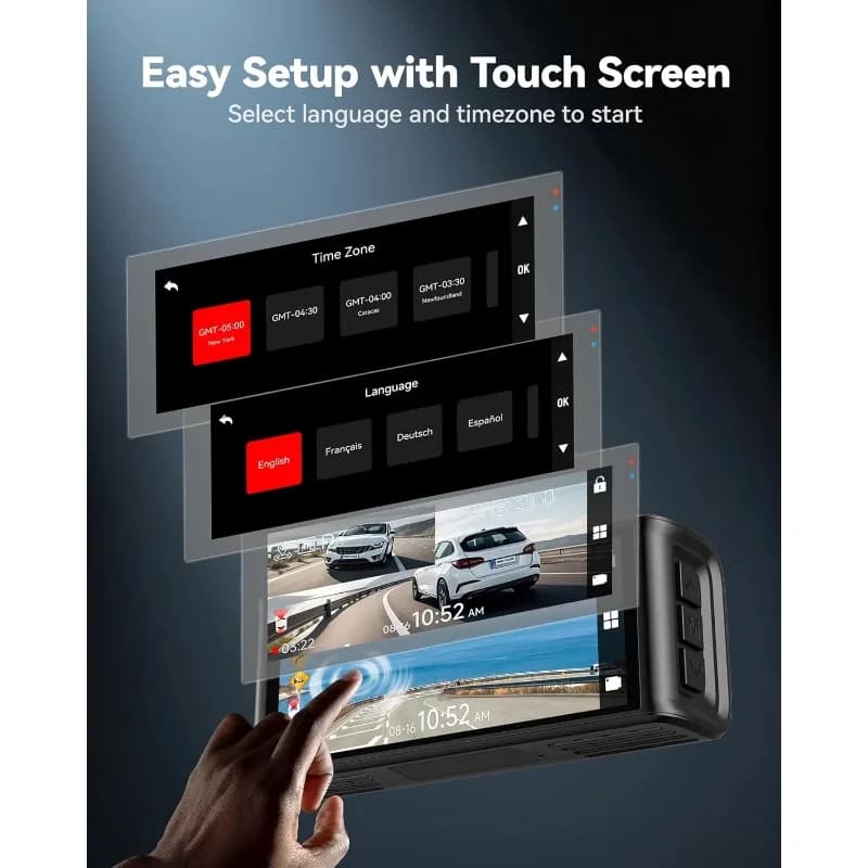 Dash Cam Front and Rear 2025 in Offer, 3.18 Inch Touch Screen, Vocal Control, WiFi 5.8GHz, with 64GB Card