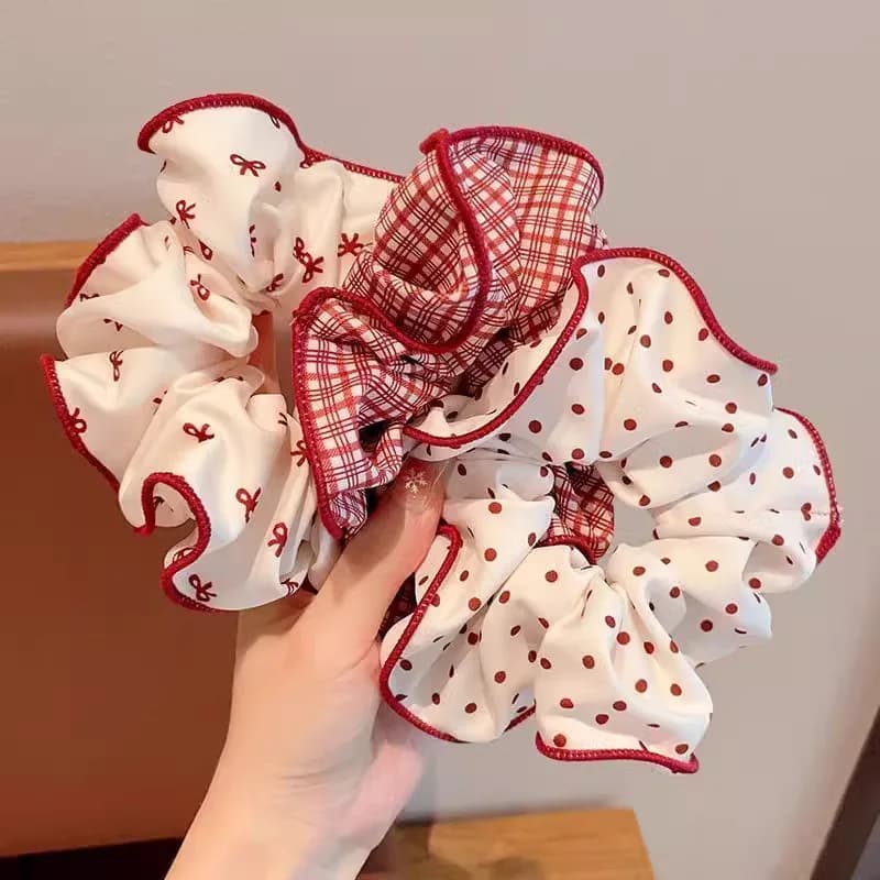 Fascia per capelli a scrunchie a pois e quadretti con stampa a cuore, grande, per donne e ragazze, accessorio per capelli alla moda, ornamento dolce per capelli