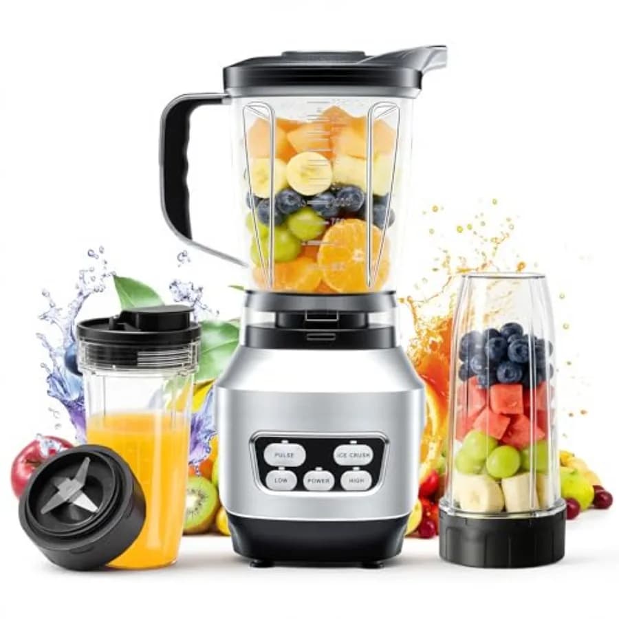 Smoothie Blender with 6 Blades Countertop Blenders with 24 34 60 oz BPA-Free Cups Large Capacity Portable and Easy Clean for Ki