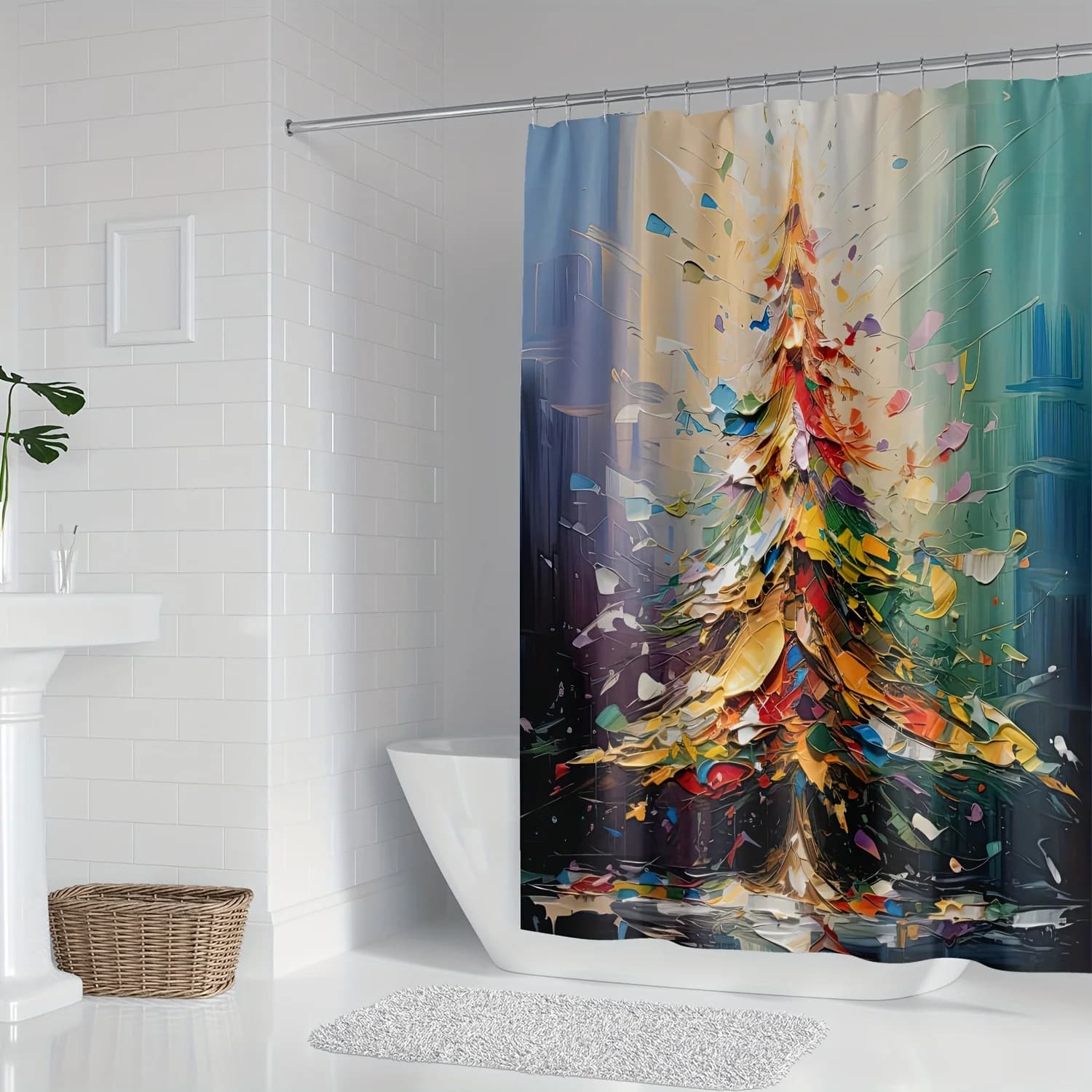 Tenda da doccia impermeabile resistente al muffa con albero astratto vibrante - Design artistico colorato per un'arredamento moderno del bagno