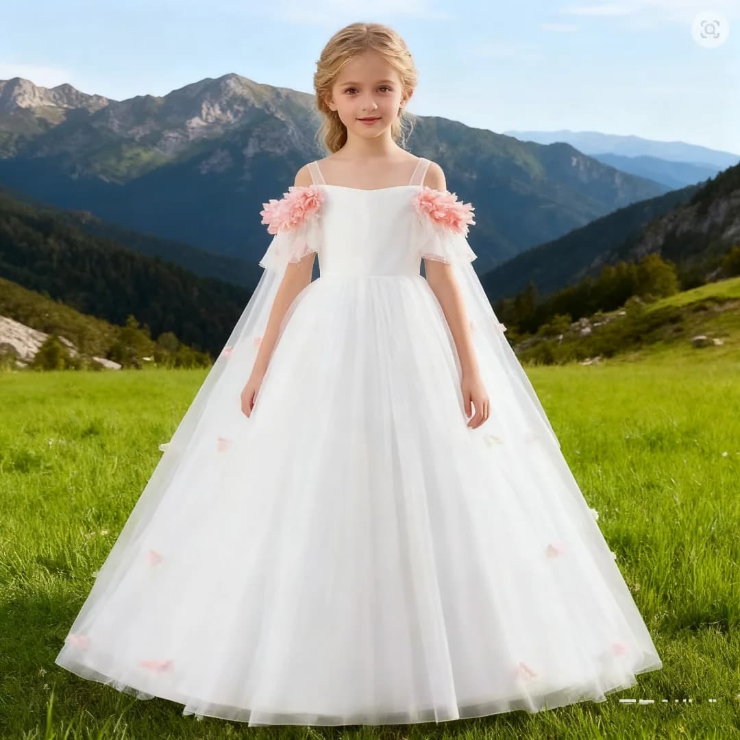 Abito da principessa gonfio per ragazza di fiori per festa di nozze Abito da compleanno in pizzo alla moda per ragazze Nuovo abito da ballo
