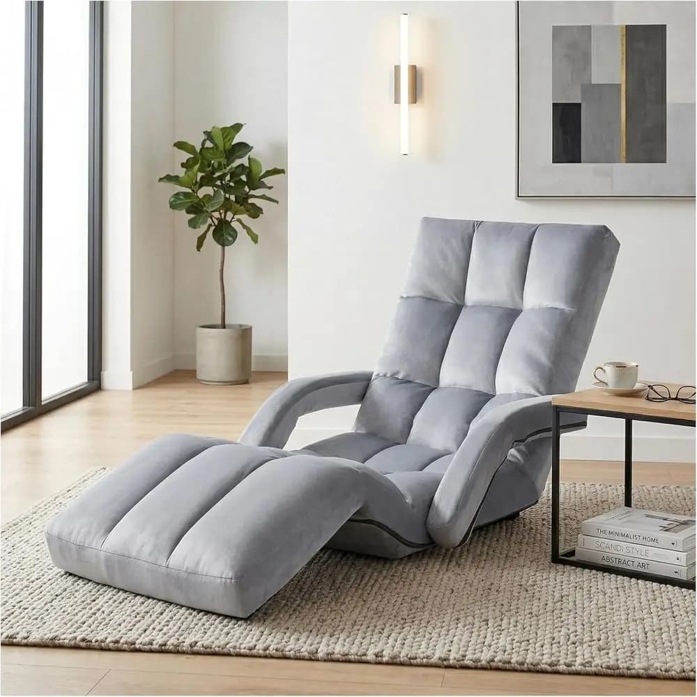 Sedia da Gaming in Velluto Grigio con Supporto Lombare Regolabile e 14 Posizioni, Ideale per Salotto, Soggiorno o Camera da Letto