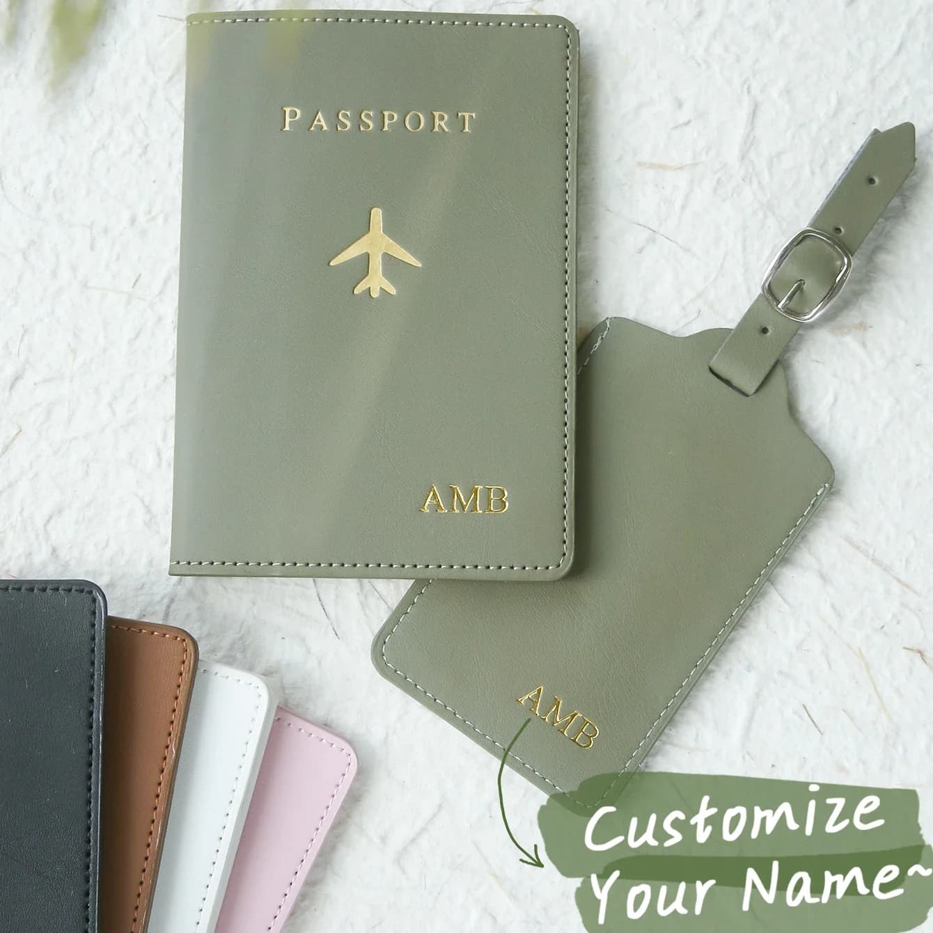 Custom Baggage and Label with Hot Print, Gold Monogram on Leather Cover for Passport and Baggage Labels