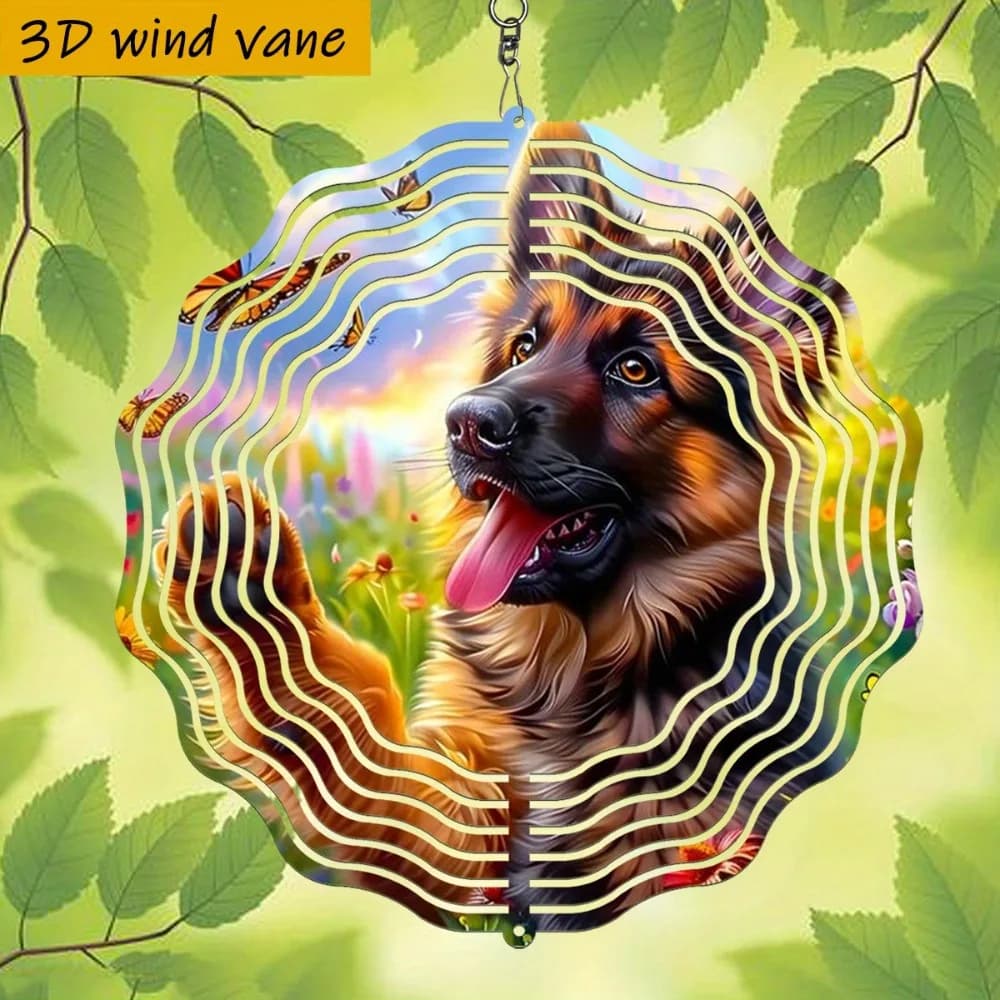 3D Flower Field Puppy Rotating Wind Chime Tree Pendant 10in Creative Seasonal Home Decor