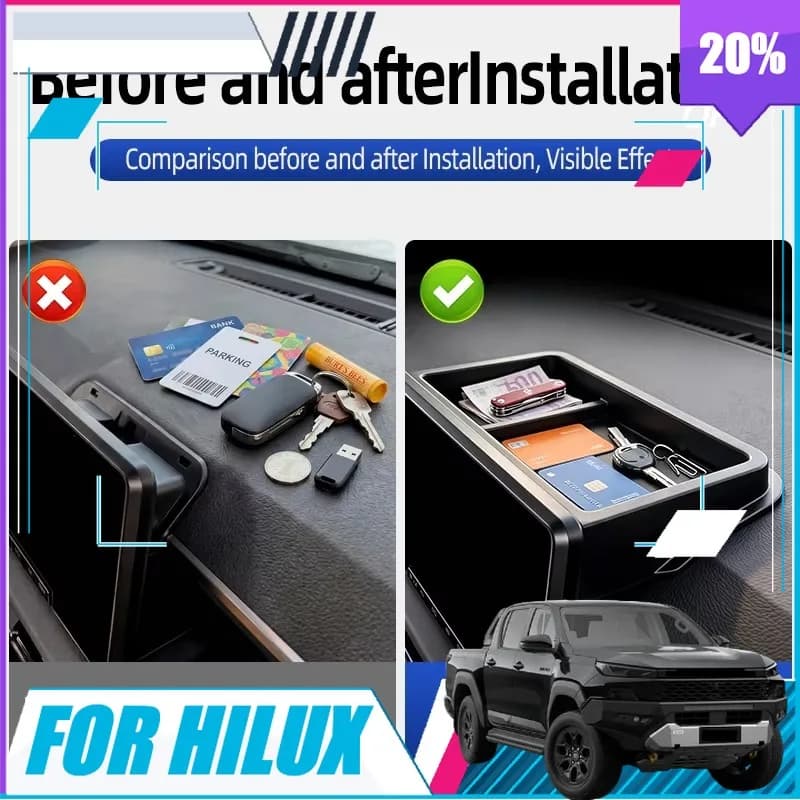 BOMP For Toyota Hilux SR SR5 2026 Navigation Screen Rear Storage Box Organizer Hold Sundries Car Interior Modification Accessori