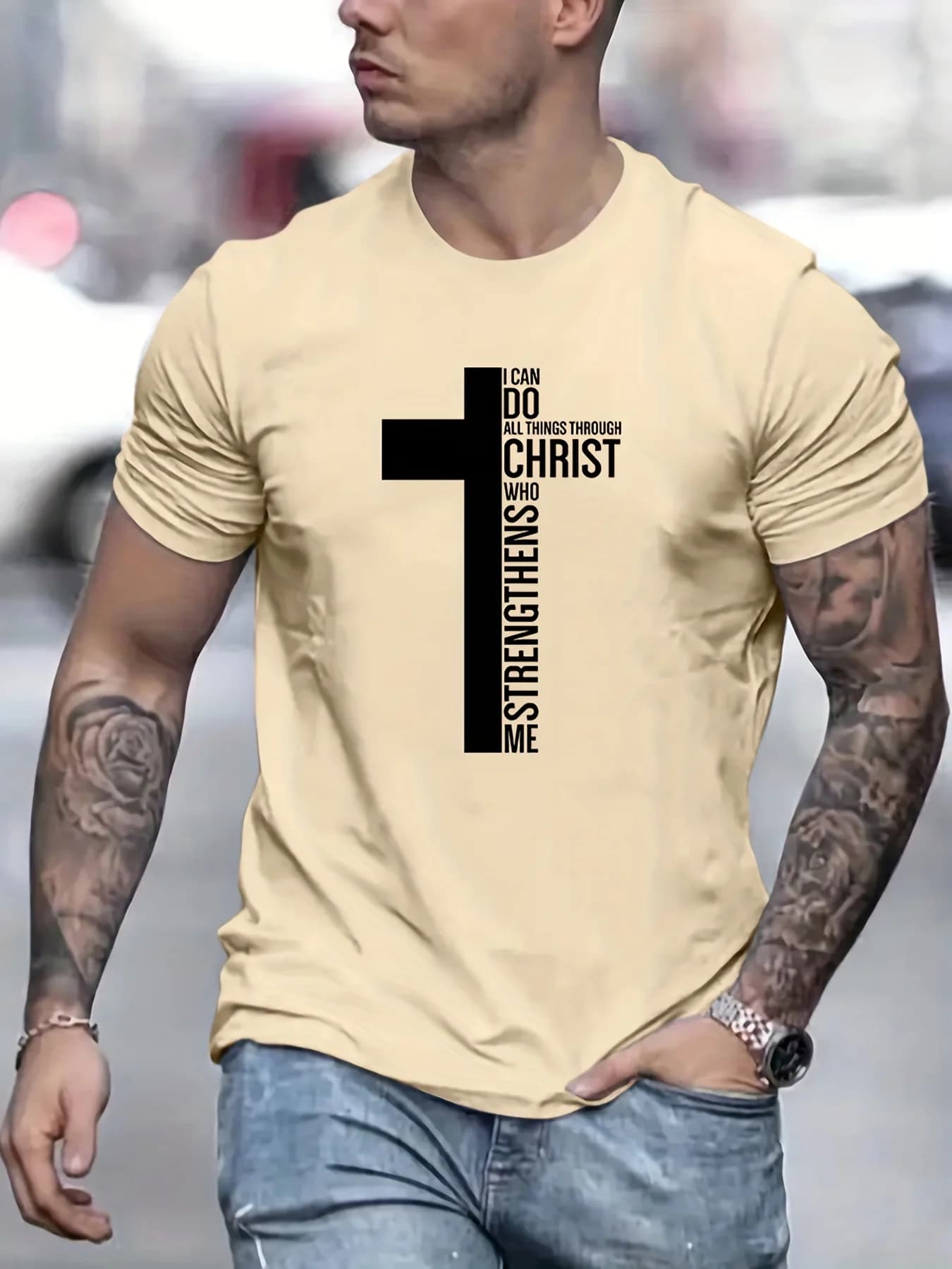 T-shirt da uomo estiva 100% cotone moda croce grafica stampata ampia casual girocollo manica corta