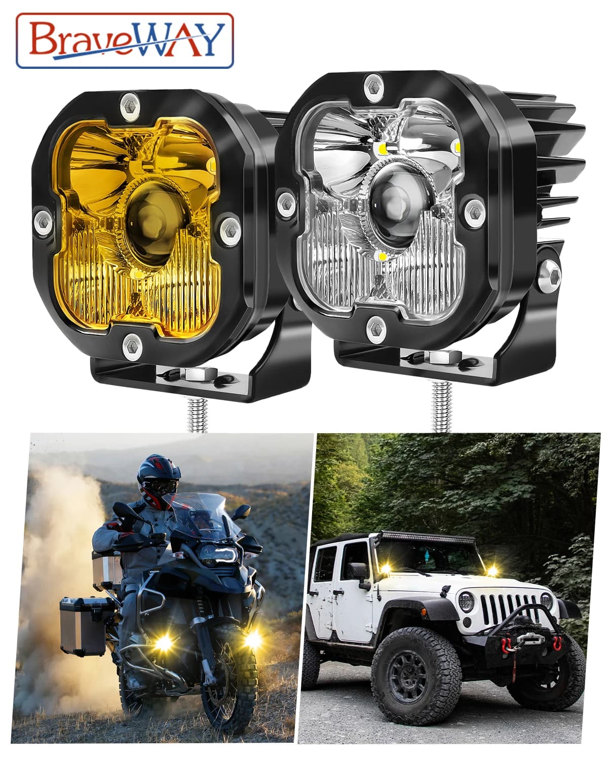 Faretti LED per Moto BraveWAY, fendinebbia Moto per BMW per Harley per Honda ADV GS, baccelli luminosi fuoristrada A-pillar
