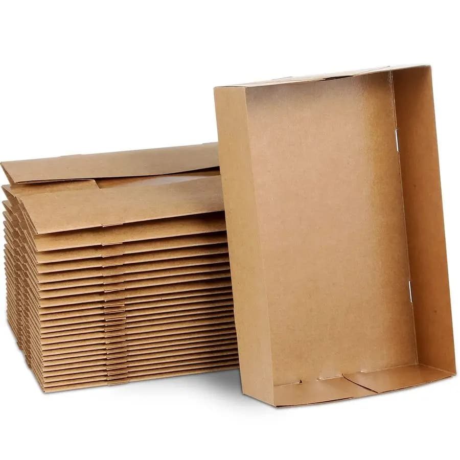 100 Pieces of Kraft Carton Food Trays, 4 Angles Foldable Tray, US Container and Throw for Snacks and Film Theme Celebrations