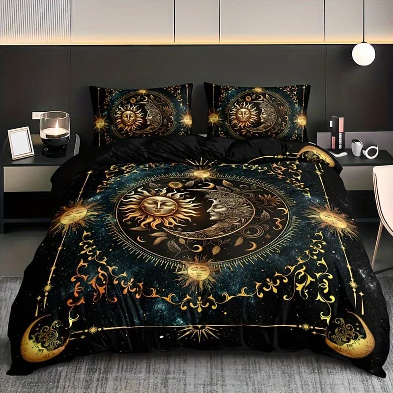 Copripiumino sole e luna Set biancheria da letto celeste psichedelico King Size, set copripiumino Bohemian Galaxy per ragazzi, ragazze e donne