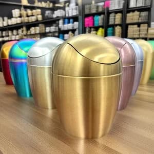 Mini Stainless Steel Trash Can 304 Oval Swing Lid Desktop Waste Bin Small Colorful Garbage Container For Office Bathroom Table