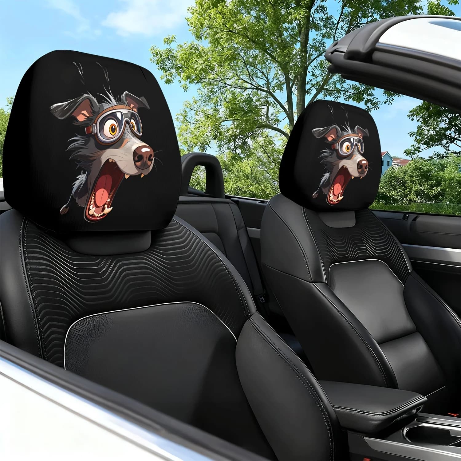 2 Pezzi Copri Poggiatesta Auto con Stampa Tema Cucciolo con Occhiali - Cuscino Poggiatesta per Sedile Auto - Design Carino - Auto