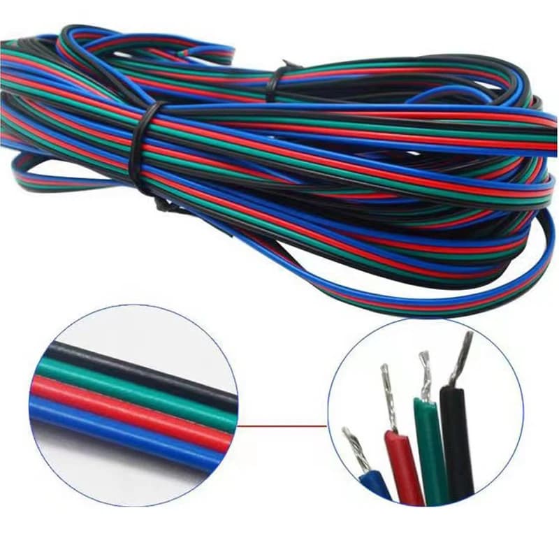 Electric Extension Cable 22AWG Insulated Copper for LED Strips - 1M/5M/10M/20M/100M Options 2Pin/3Pin/4Pin/5Pin