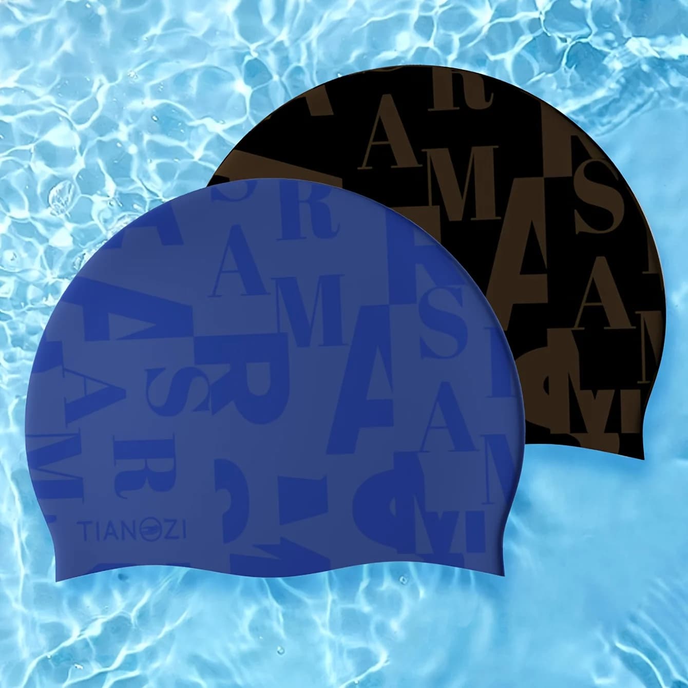 Adult silicone swimming cap with English printing, waterproof, anti slip, high elasticity, suitable for both men and women