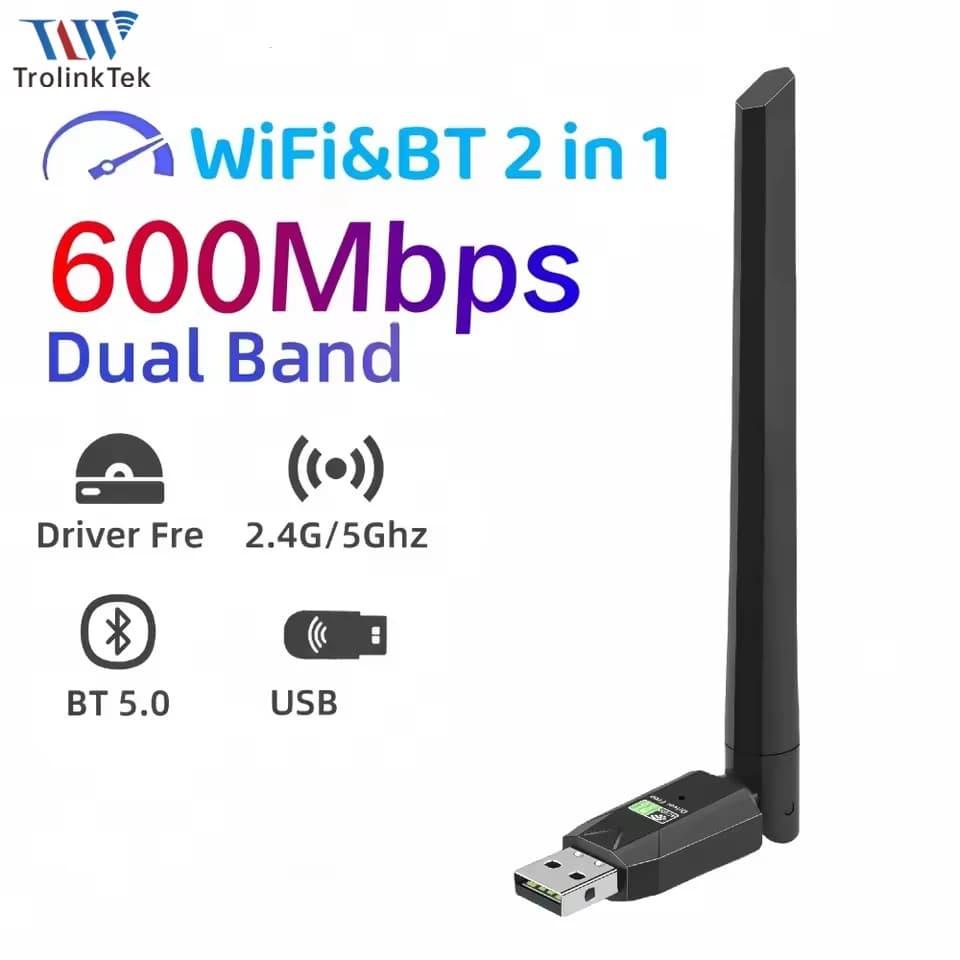 Adattatore USB WiFi 600Mbps 5G/2.4GHz USB 2.0 Mini USB Dongle Scheda di rete 802.11ac Antenna ad alto guadagno per PC/Laptop Driver gratuito