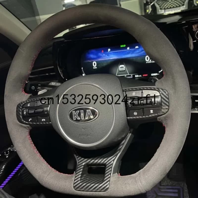 Per KIA K5 DL3 2020-21 Coprivolante cucito a mano fai da te accessori per auto in pelle scamosciata nera