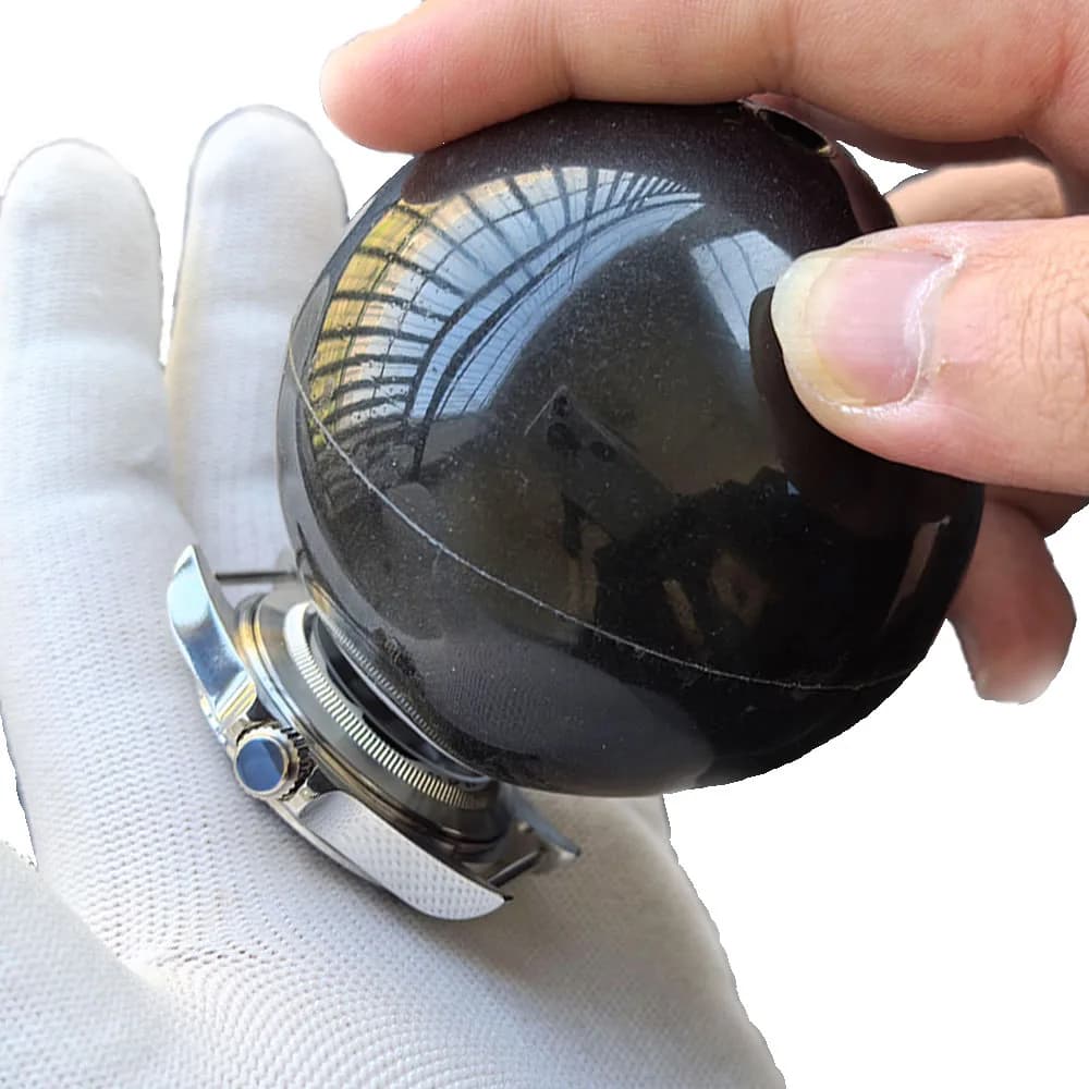 Scatola per orologi a sfera aperta durevole 8088 6,5 cm Strumento di riparazione a sfera di attrito rotante per orologiaio portatile sicuro e affidabile in gomma nera