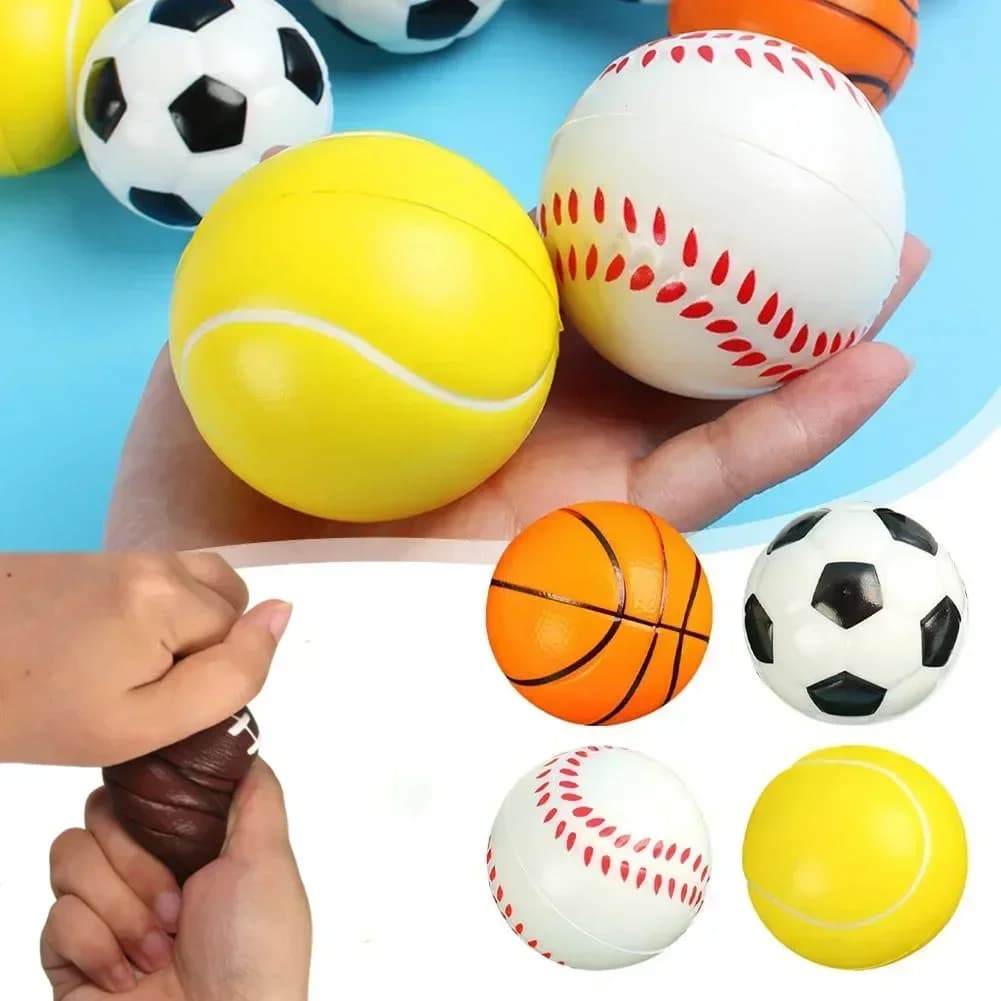 5 Pezzi Palline Antistress in Schiuma Morbida per Bambini, a Forma di Pallone da Calcio, Basket, Baseball, Tennis, Giocattoli per Decompressione e Ventilazione dello Stress