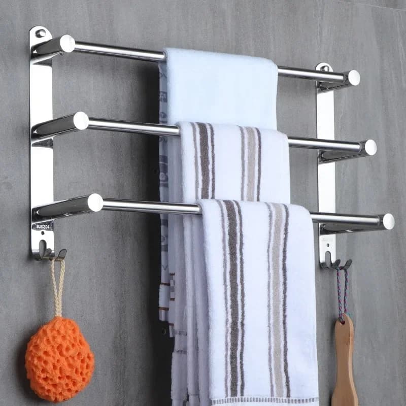 Towel Rack stainless Steel Flexable adjustable 40 CM 3 ties Arm Holder Bar Rail Hanger Wall Mounted For Bathroom WF