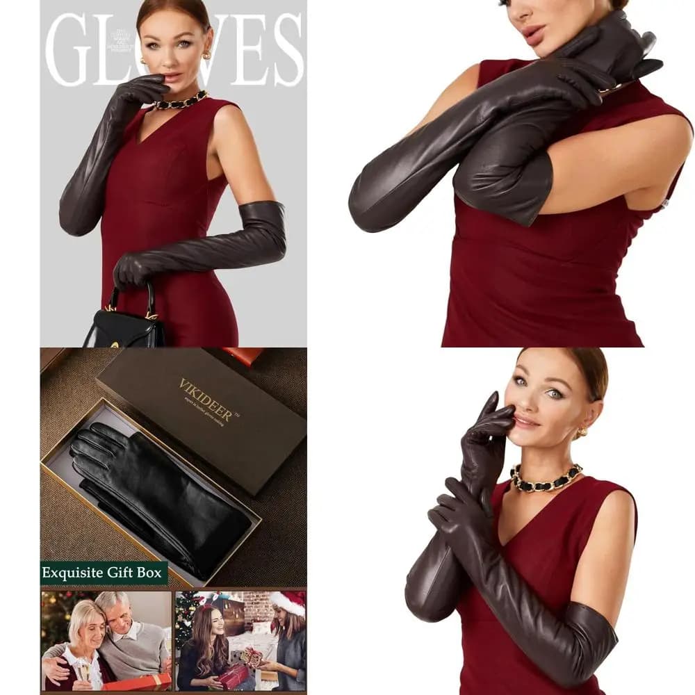 Guanti di lusso in pelle foderati in peluche con controllo touchscreen completo per abiti da sera e eventi Arty da donna, 23,6