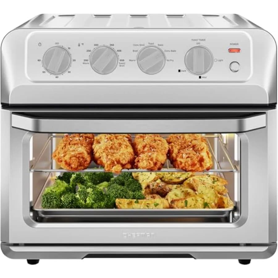 Forno Tostapane con Friggitrice ad Aria XL 20L, in Acciaio Inossidabile Antiaderente, per Cottura Sana, Facile da Usare, da Appoggio, con Funzioni Convezione, Cottura e Griglia, 7 Programmi