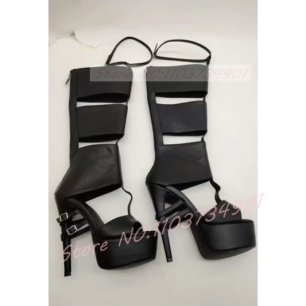Sandals with Belt Buckle Sandals Wraped Knee Wrap Women's Style Rome Open Toe Platform High Heel Shoes with T-Heel Women's Class Cable Sandals
