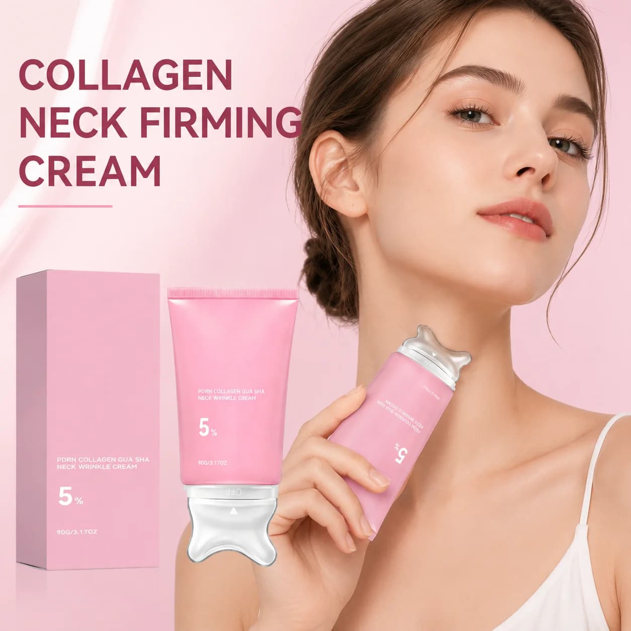 PDRN Pink Collagen Neck Cream Gua Sha Cream Tightening Lift Skin Boost Elasticity Reduce Double Chin Sculpt Perfect Neck Contour