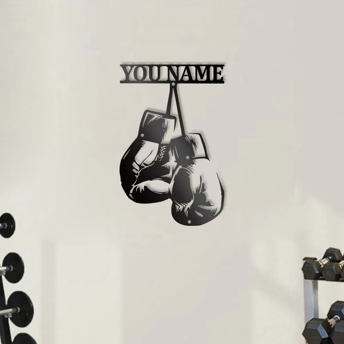 Metal Wall Decoration Custom Boxing Gloves Shaped With Name and Logo of Home Furniture, Gym, Christmas, Birthday