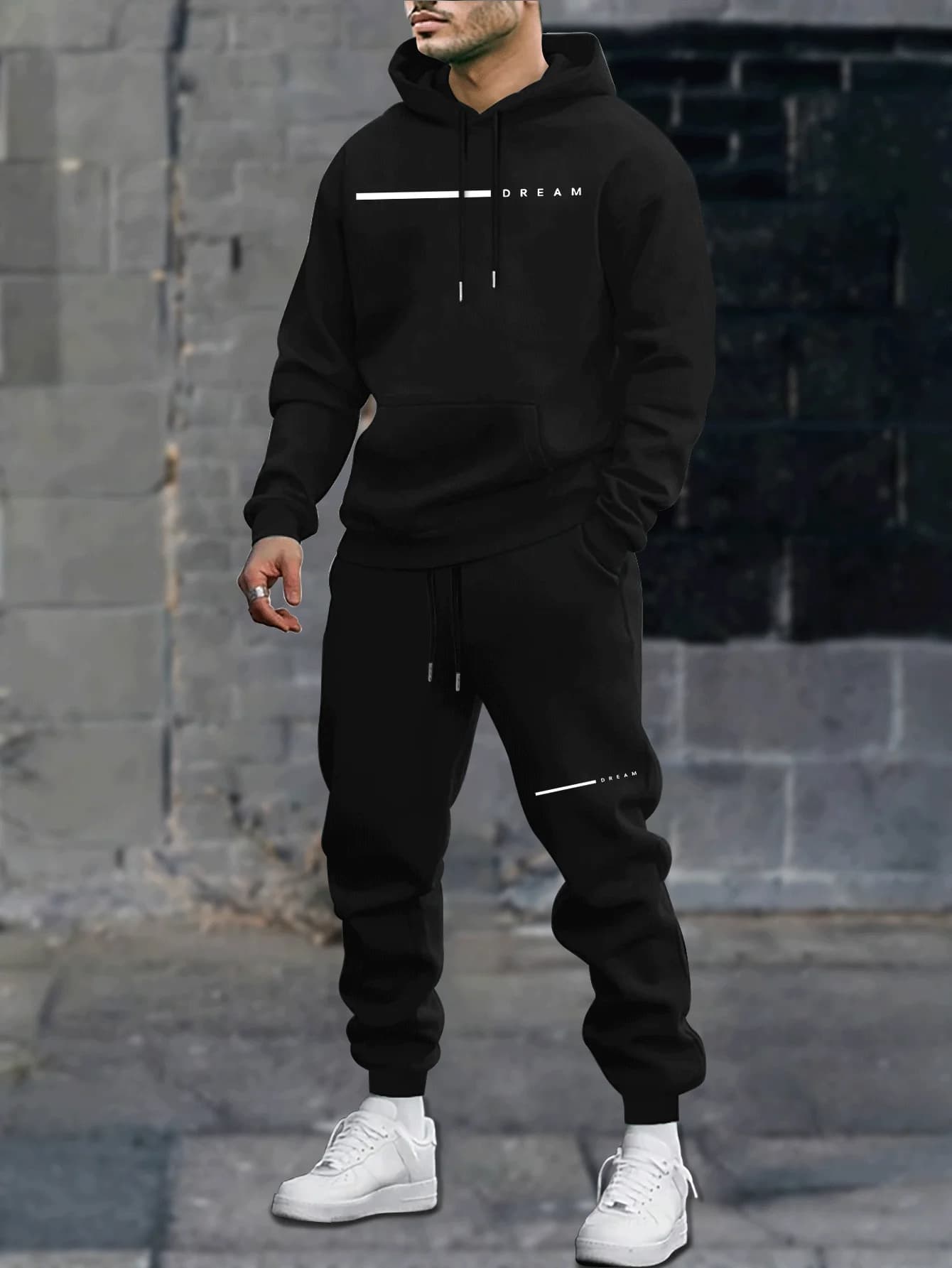 Men's Autumn Winter Casual Hoodie Set, Fashion Sporty Set with Sweatshirt and Pants