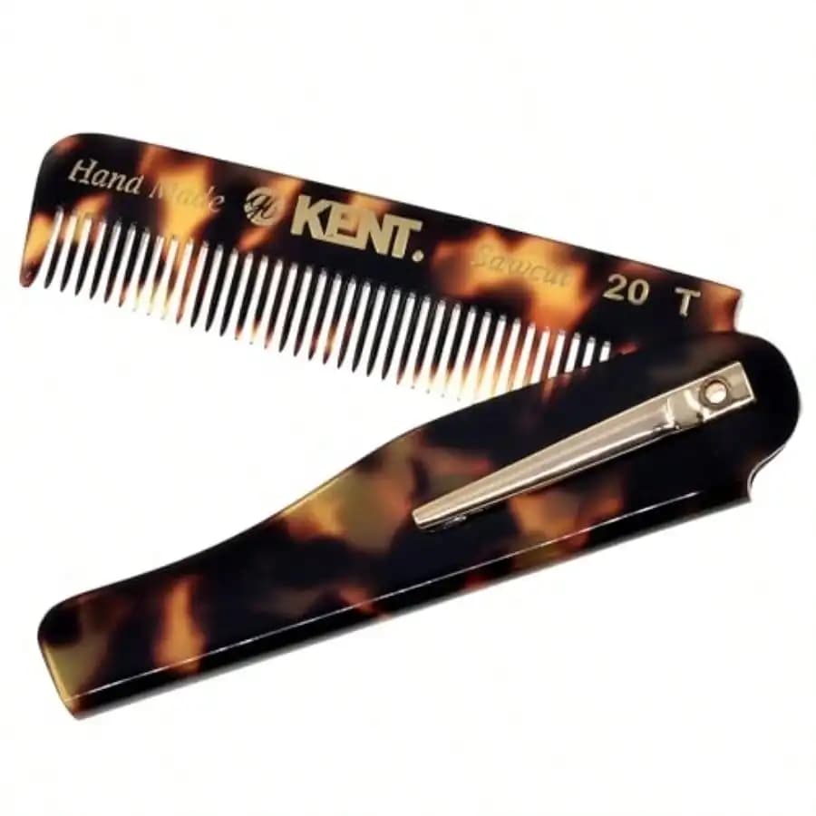 Pettine tascabile pieghevole fatto a mano 20T TY per uomo, pettine a denti fini per l'acconciatura quotidiana di capelli, barba o baffi, utilizzabile a secco o con balsami, tagliato a sega e lucidato a mano, prodotto in Inghilterra