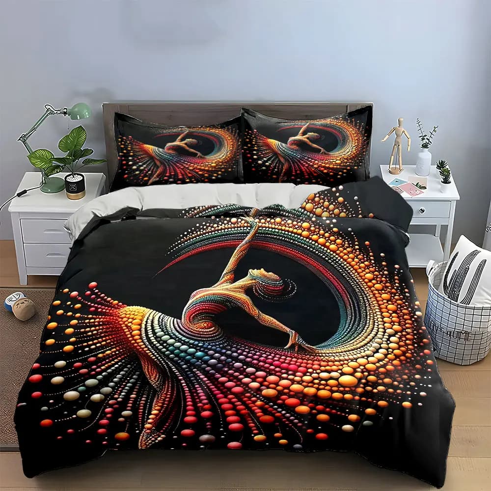 Set di biancheria da letto colorato con decorazioni artistiche di ballerine, con 1 copripiumino e 2 federe, singolo, matrimoniale, king, queen, idea regalo