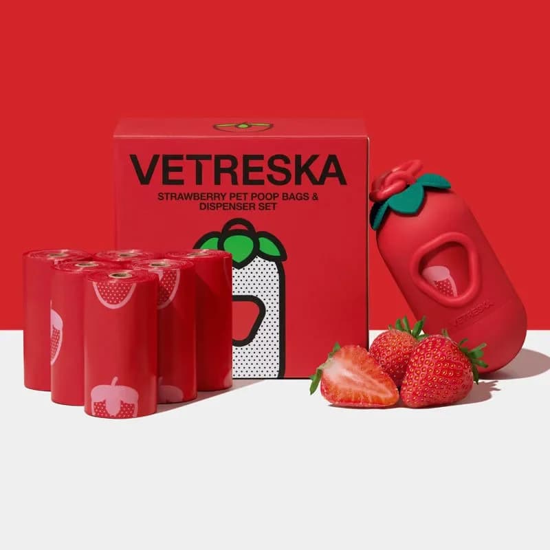 Dogs Garbage Bag Strawberry Aroma Portable Capsule Cat Bags Litter Pets Dogs Toilet Housebreaking Wastebasket Accessories Set