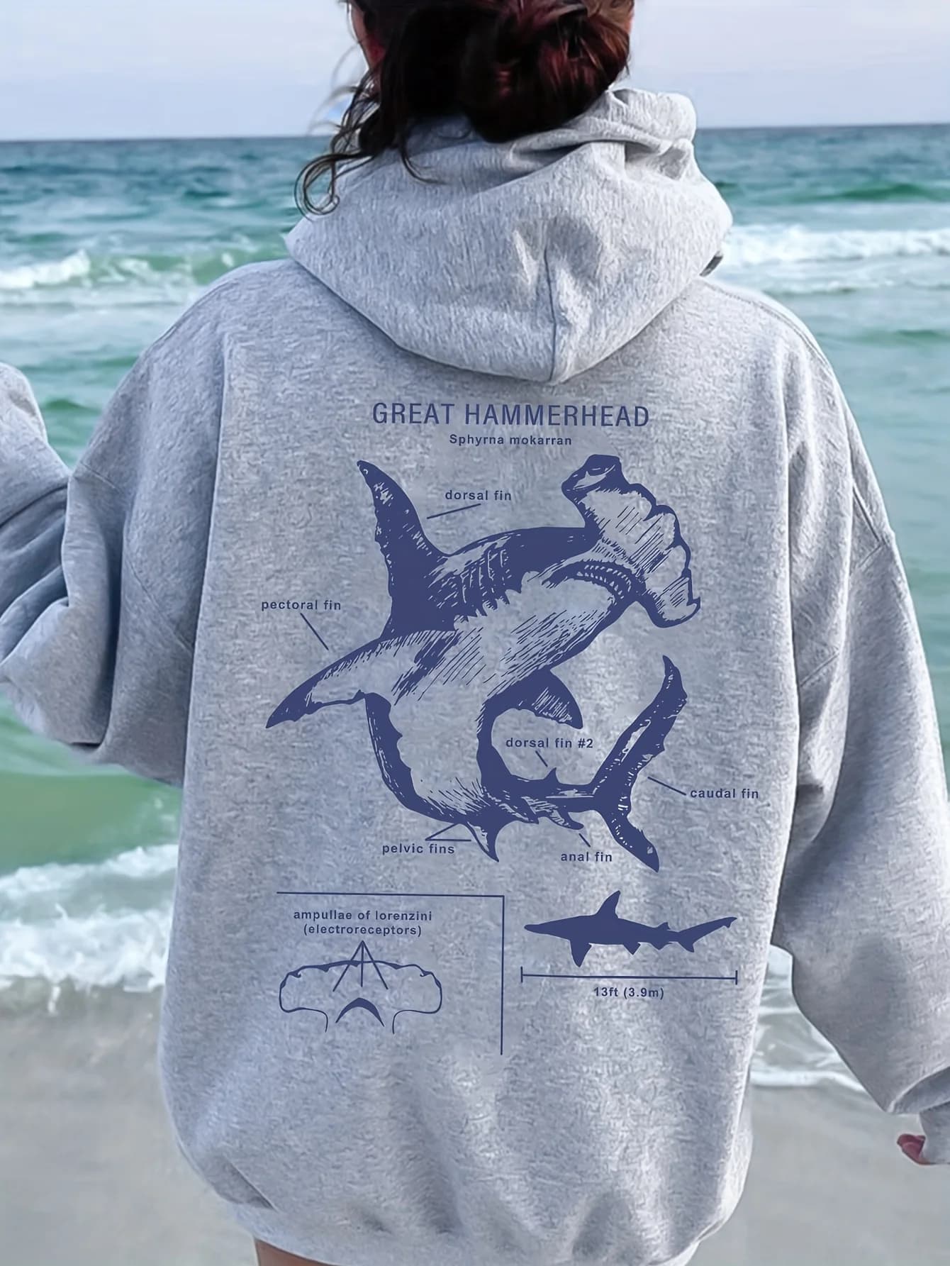 Women's casual sweatshirt with shark print with marine animals