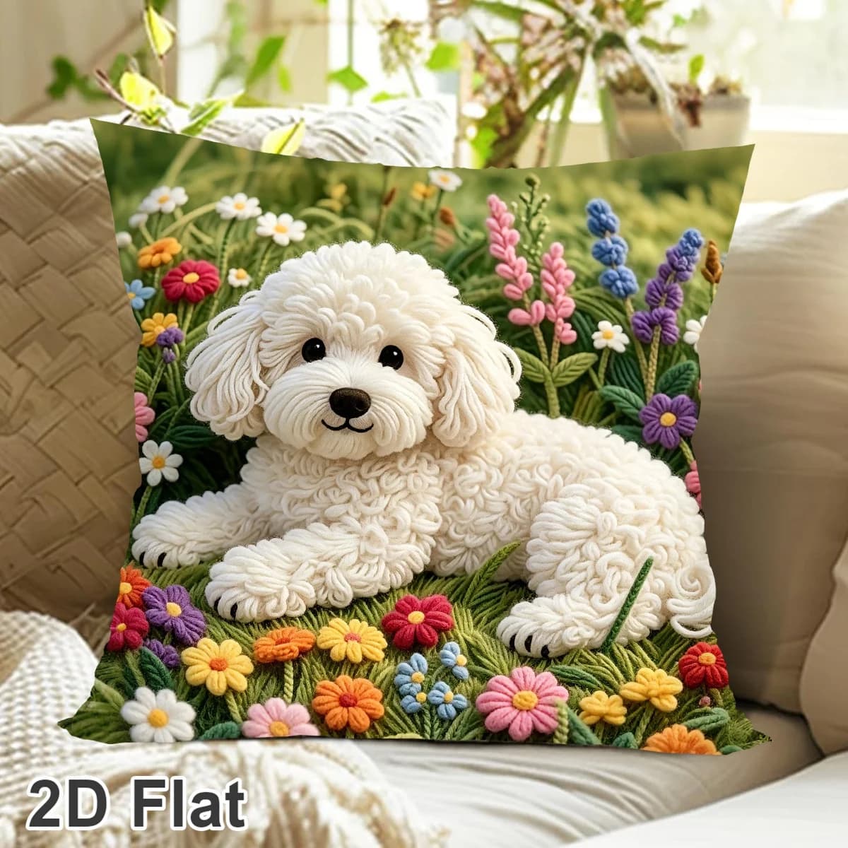 Federa per cuscino decorativa con simpatico cane Bichon Frise, 45x45 cm, in tessuto effetto pelle di pesca, per divano e camera da letto, senza imbottitura, stampa 2D