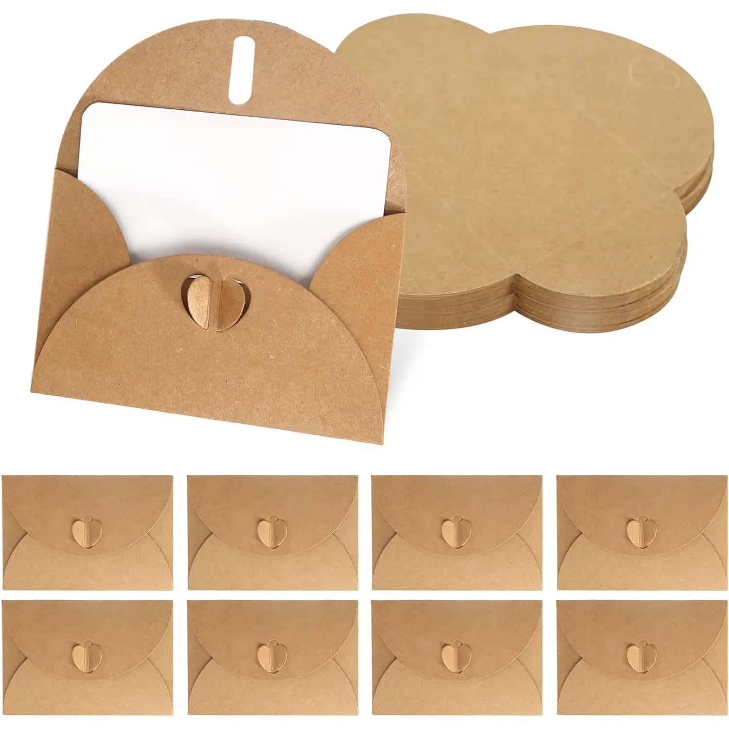 40pcs Blank Gift Card &40pcs Envelope with Heart Closure Vintage Blank Note Card Set Greeting Card for Wedding Party Invitation