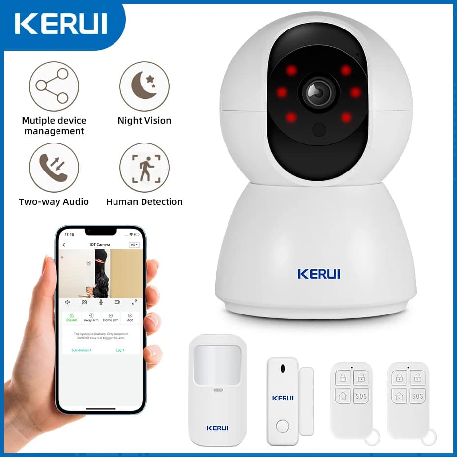 KERUI Multifunction 3MP Camera Alarm System Home Security Surveillance Kit with Motion Detector Door Sensor APP Remote Control