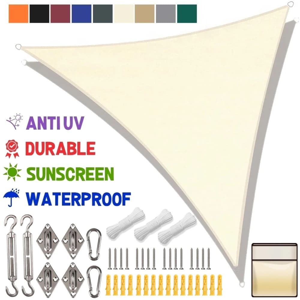 Tenda Parasole Triangolare con Protezione UV e Kit di Fissaggio per Patio, Piscina, Spiaggia, Giardino e Cortile