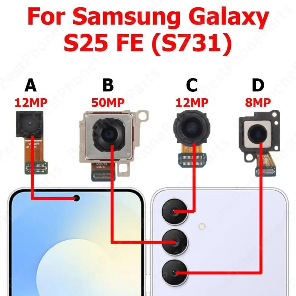 Fotocamera Posteriore e Frontale per Samsung Galaxy S25 FE S25FE S731, Modulo Fotocamera Posteriore e Frontale per Selfie, Ricambi per Telefoni Cellulari