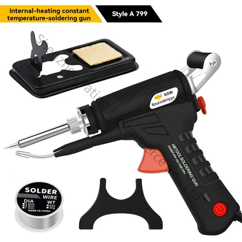 Pistola per Saldatura Pratica con Riscaldamento Interno, Alimentazione Manuale del Stagno, Set Saldatore Portatile 799A Nero