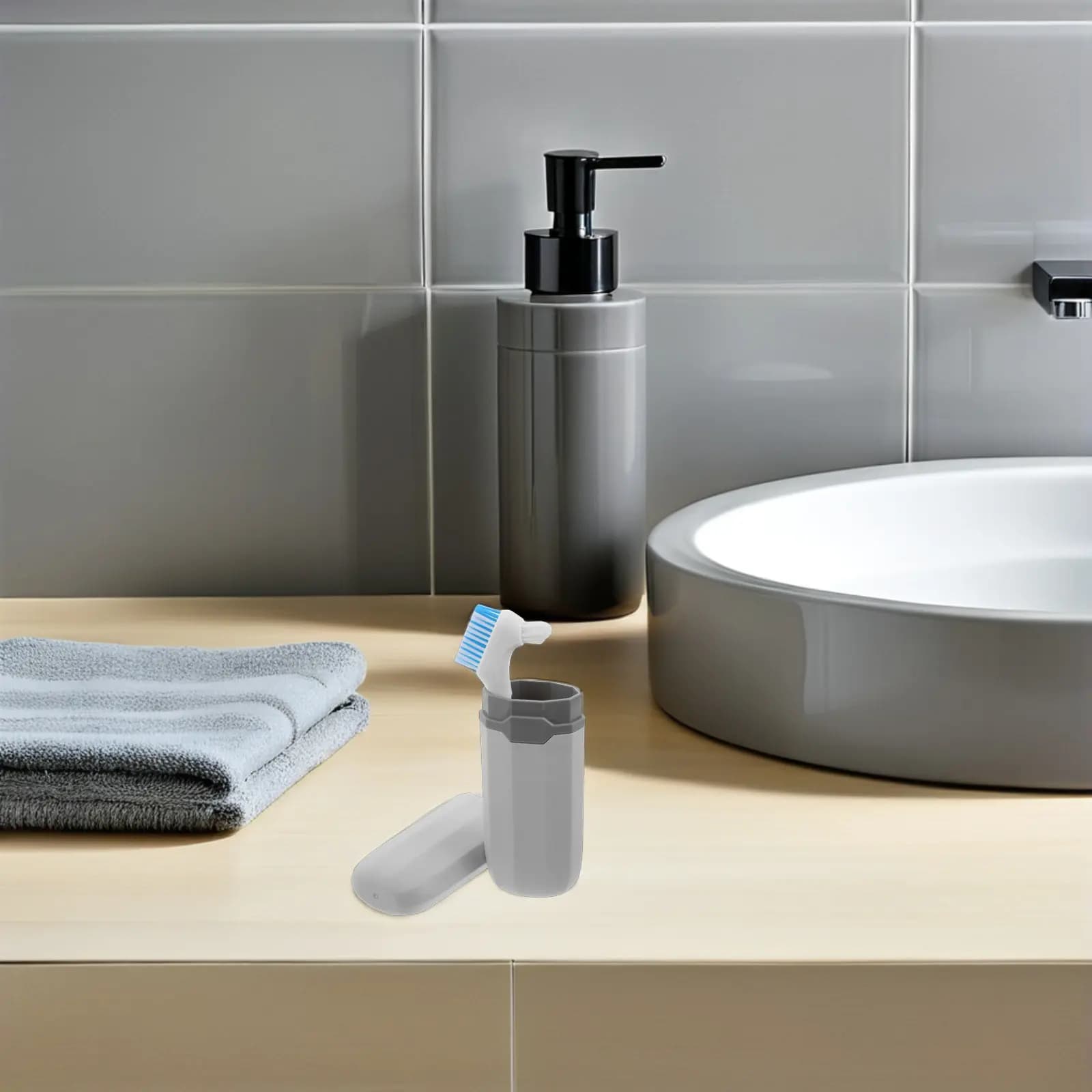 Set Spazzolino per Dentiere con Coperchio, Contenitore Portatile per Spazzolino, Kit da Viaggio per Pulizia Dentiere, per Denti Finti, Apparecchi Ortodontici