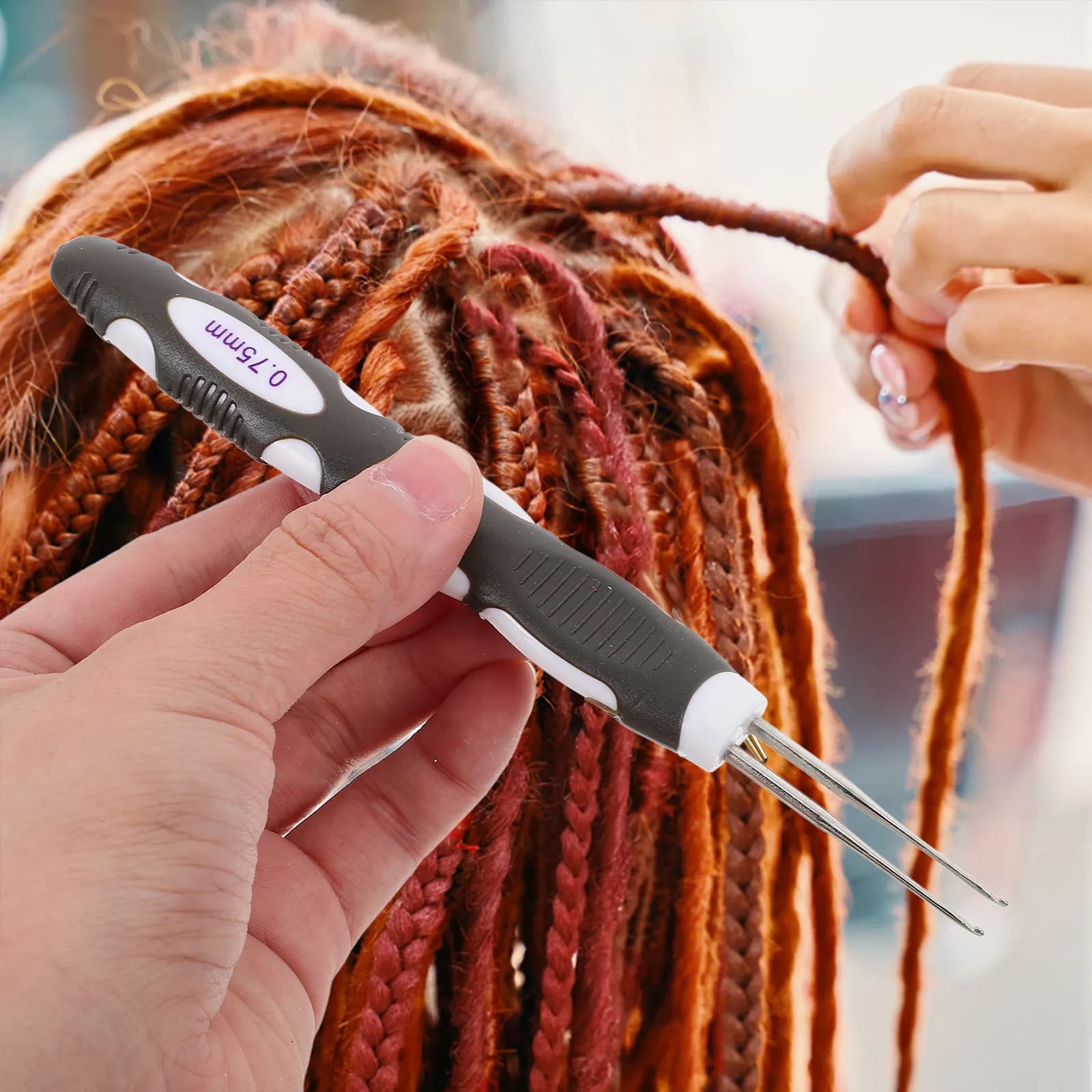 Set di 3 uncinetti per capelli con impugnatura morbida, ago per dreadlock, strumento per intrecciare a testa singola per trecce e locs