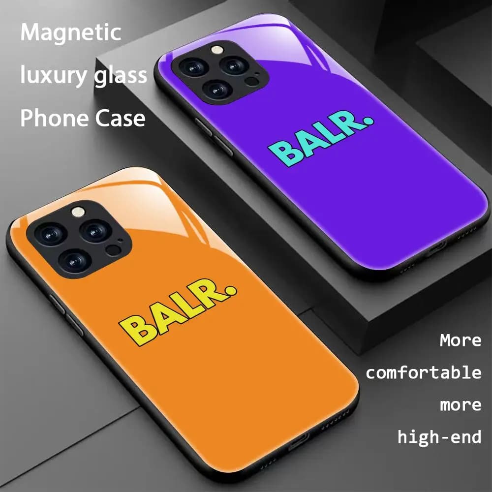BALR Brand LOGO fashion Phone Case For iPhone 17 16 15 14 13 12 11 X XR XS 8 Plus Mini Pro Max Glass Magnetic Phone Case