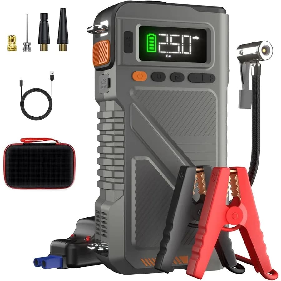 Avviatore di emergenza per auto portatile con compressore d'aria 8000A Jump Box Combo 150PSI Gonfiatore per pneumatici 12V Alimentatore per avviamento di emergenza per veicoli per