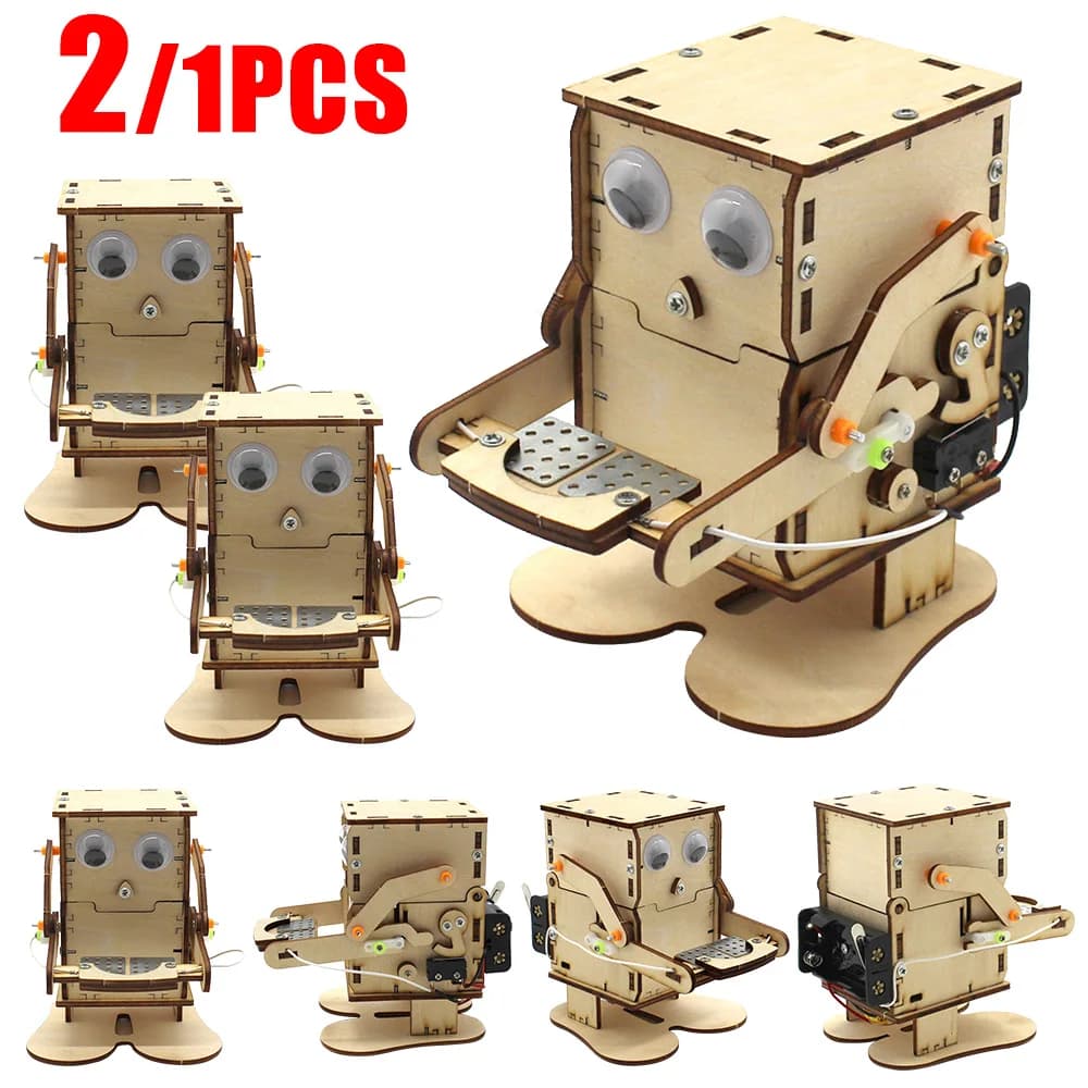 Robot mangiare moneta legno modello fai da te insegnamento apprendimento Stem Project Kit per bambino esperimento scientifico giocattolo educativo Kit di montaggio in legno