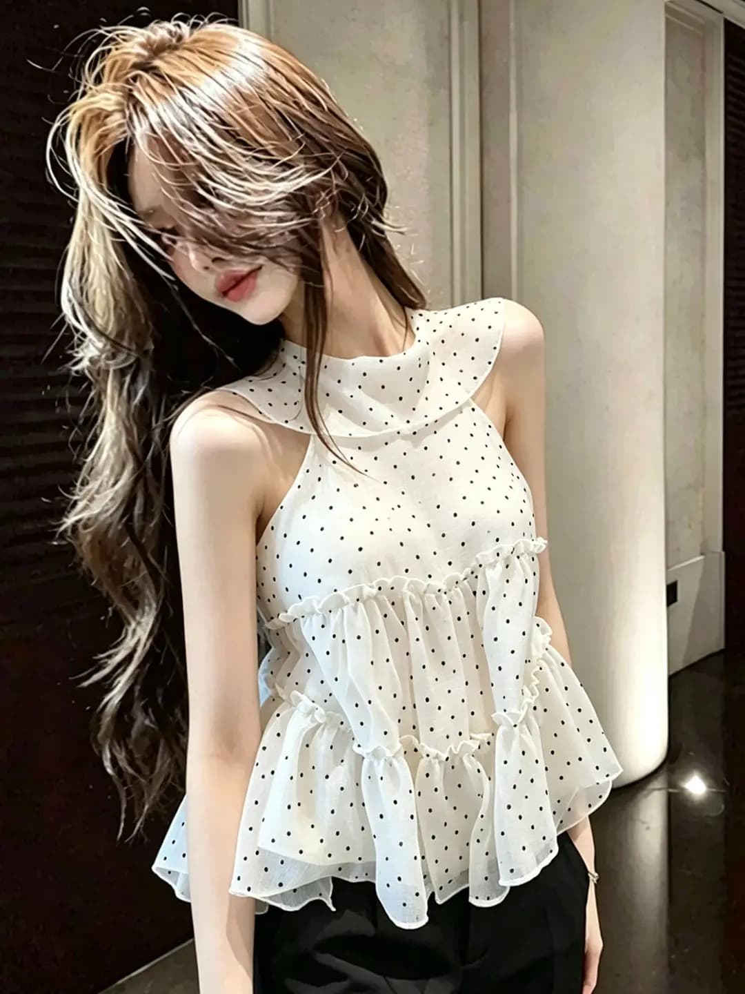 2026 New Design Women's Loose Fitting off Shoulder Vest Summer Slimming Meat Concealing Doll Shirt Neck Hanging Strap Vest