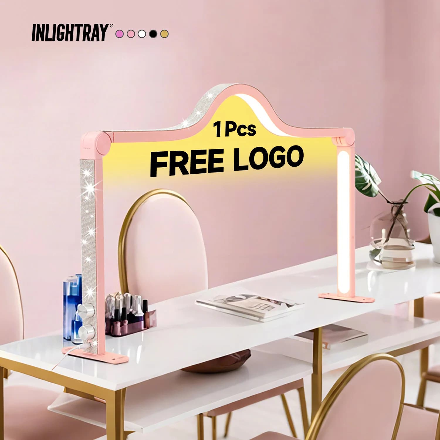 LOGO personalizzato Nuova lampada da tavolo a luce lunare a LED regolabile quadrata creativa da 48 W Nuovo tavolo da lavoro pieghevole per unghie in 5 colori per manicure