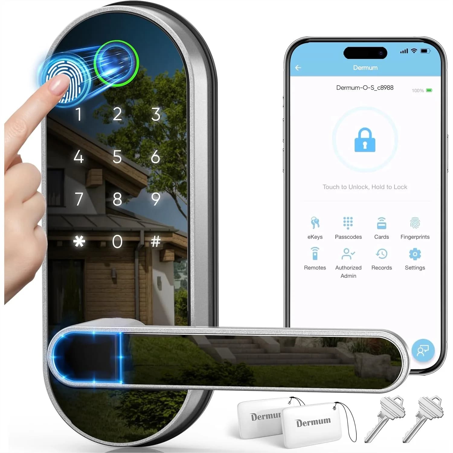 Serratura Intelligente con Impronta Digitale e Maniglia - Serratura Elettronica 5-in-1 per Porte Anteriori, Interne e da Camera, con App