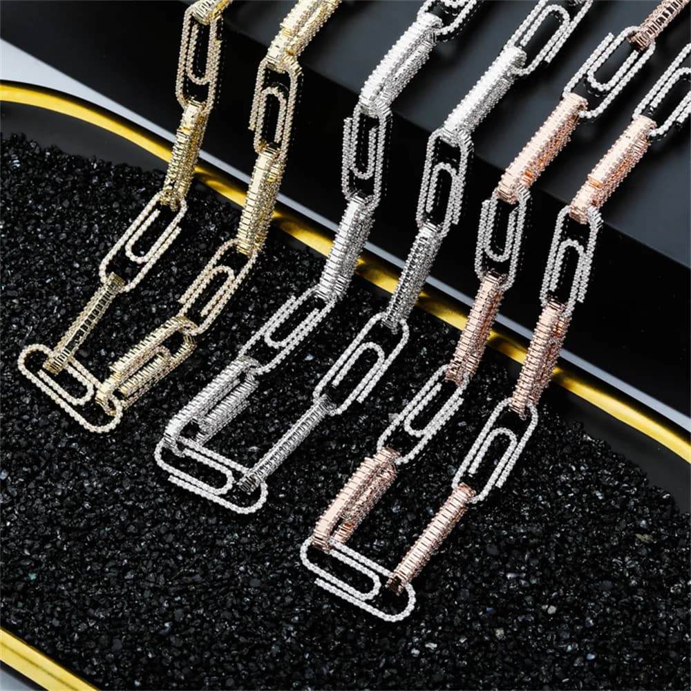 Icedminer 12mm Paper Clip Chain Iced Out Link Chain Necklaces for Men Women Brass Bling Zircon Hip Hop Jewelry Free Shipping