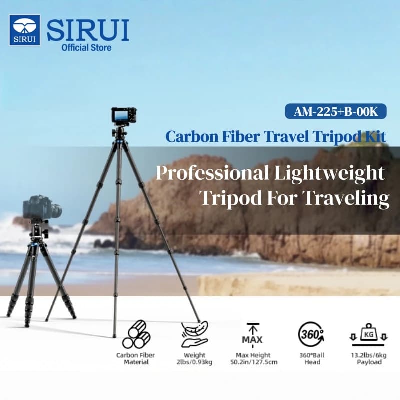 Treppiede in Fibra di Carbonio SIRUI: Treppiede Leggero da Viaggio per Fotocamere DSLR con Rotazione a 360° ° Testa a sfera panoramica B-00K, carico massimo 6 kg