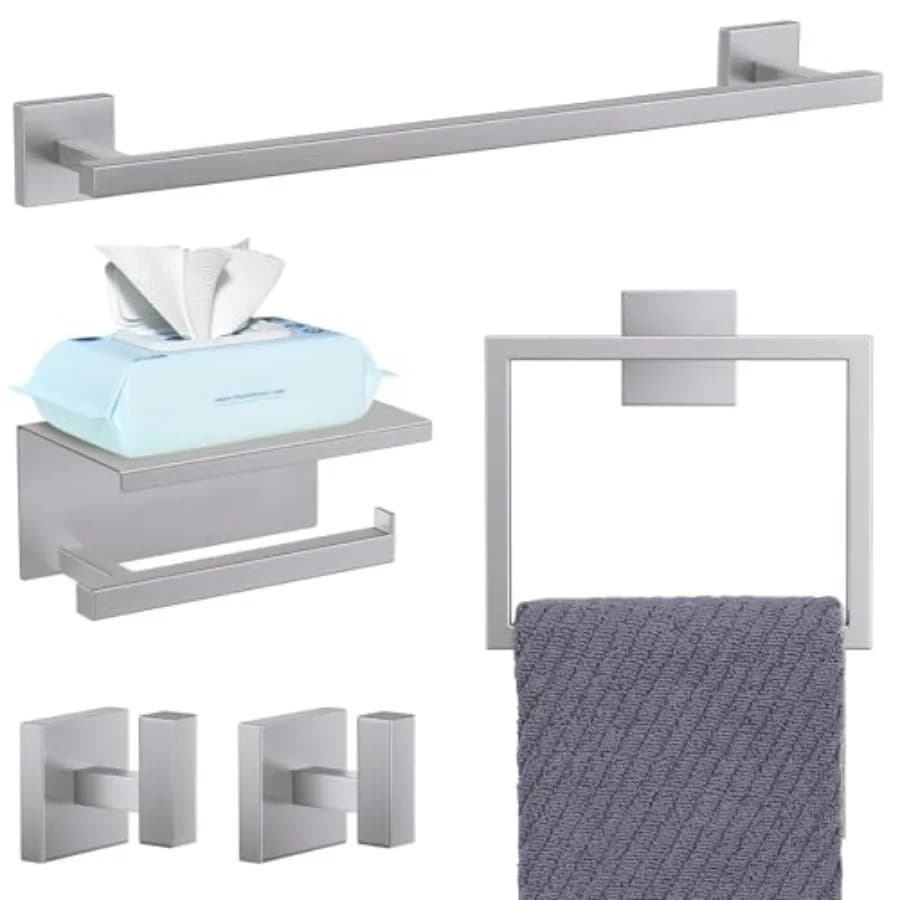 Set di 5 Accessori per Bagno, Set Portasciugamani, Portarotolo Migliorato con Mensola, in Acciaio Inox da Parete B